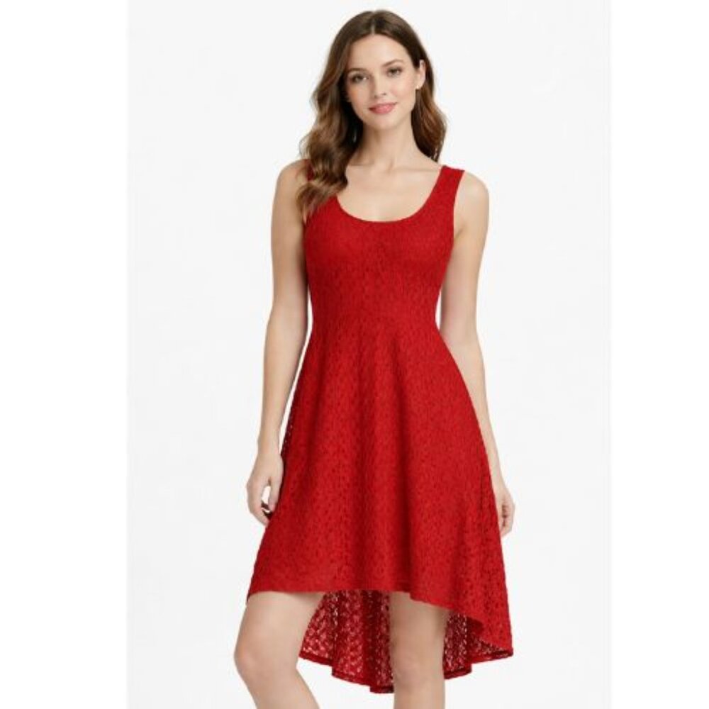 AUW Rusty dark burnt orange knit asymmetrical dress short sleeves lining
